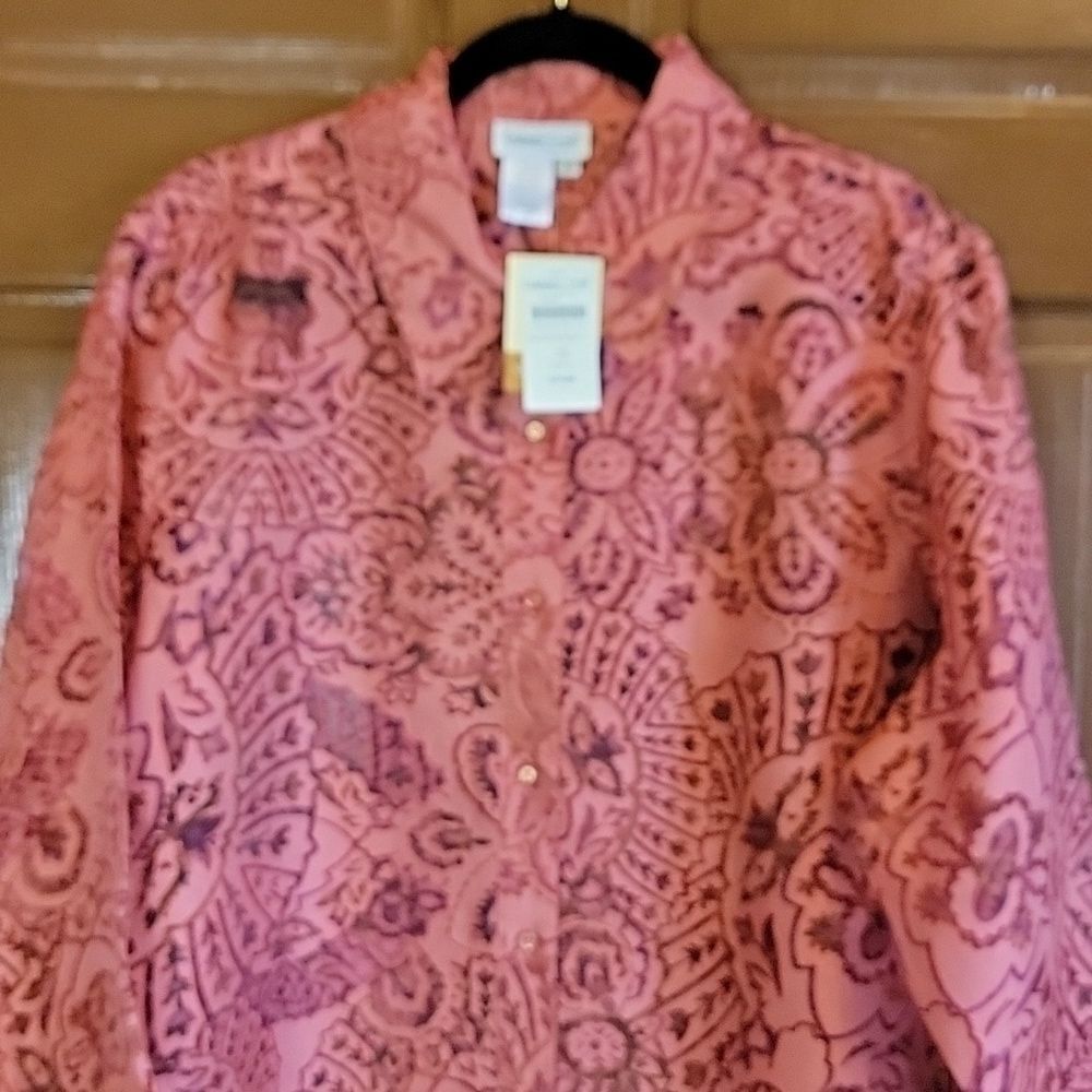 Coldwater Creek-Rosy rust colored burnout top Size 2X NWT.